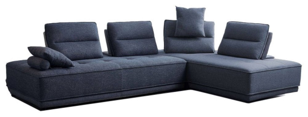 Blue 100% Polyester Stationary L Shaped Two Piece Sofa and Chaise