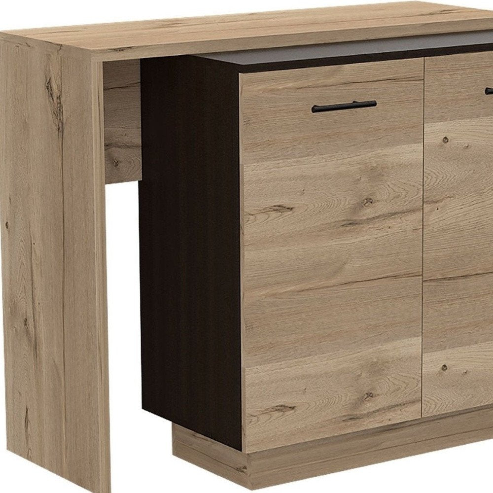 Natural and Natural and Black 59 Kitchen Island with Storage