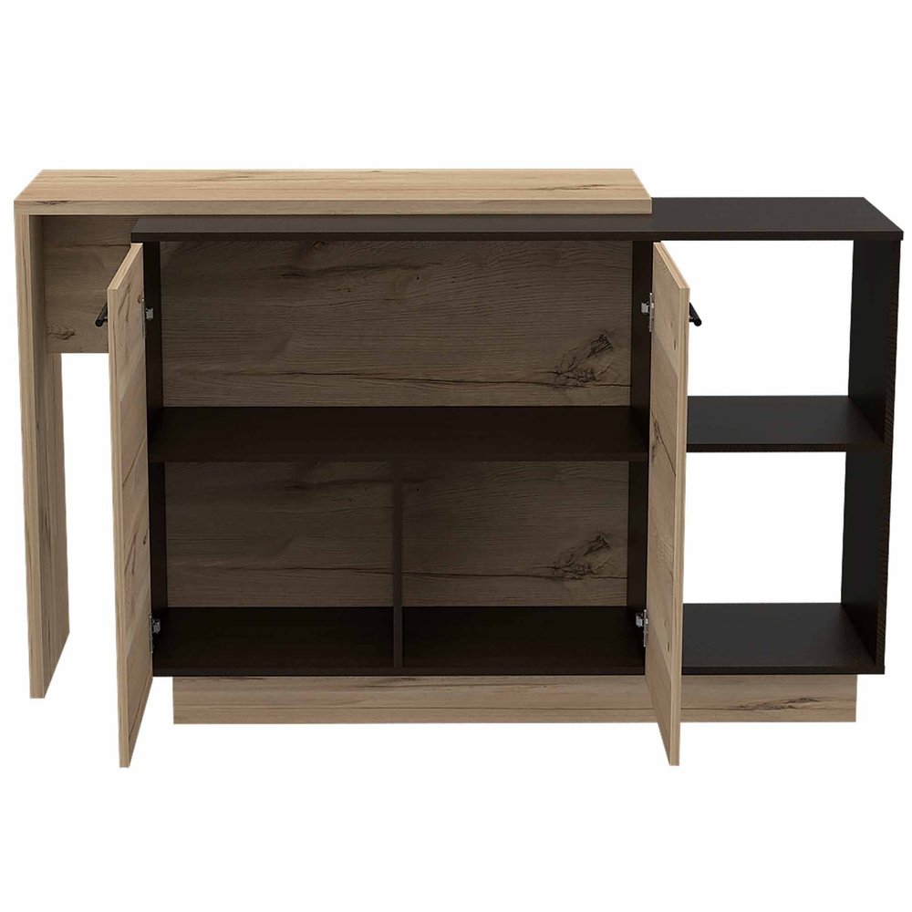 Natural and Natural and Black 59 Kitchen Island with Storage