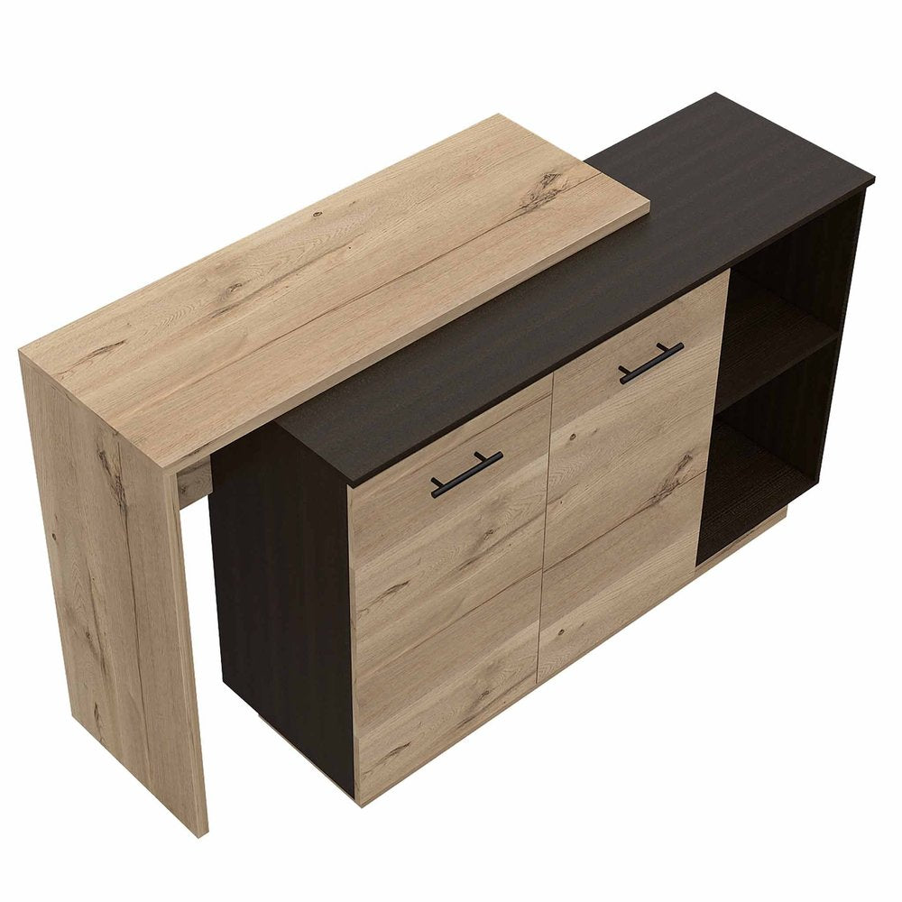 Natural and Natural and Black 59 Kitchen Island with Storage