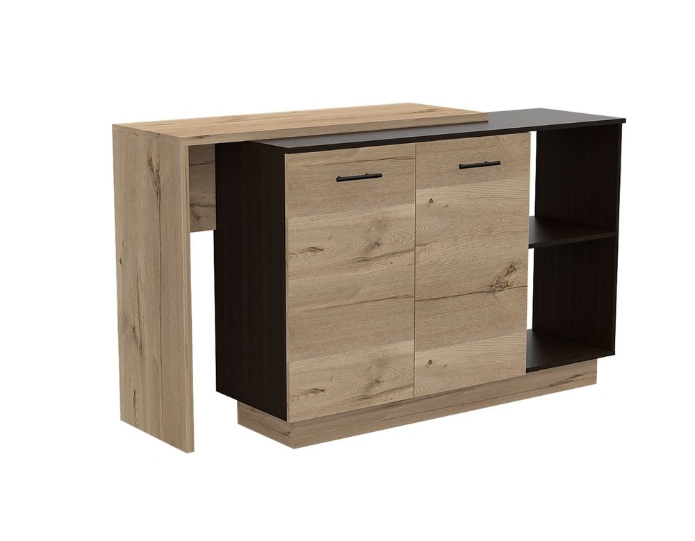 Natural and Natural and Black 59 Kitchen Island with Storage