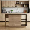 Natural and Natural and Black 59 Kitchen Island with Storage