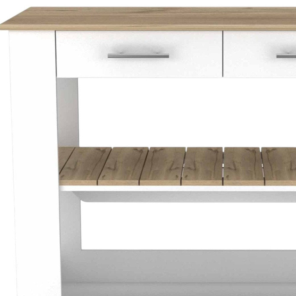 White and Brown 40 Rolling Kitchen Cart with Storage