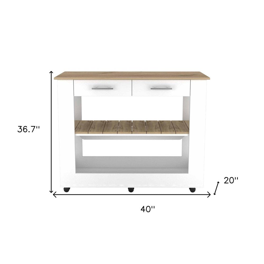 White and Brown 40 Rolling Kitchen Cart with Storage
