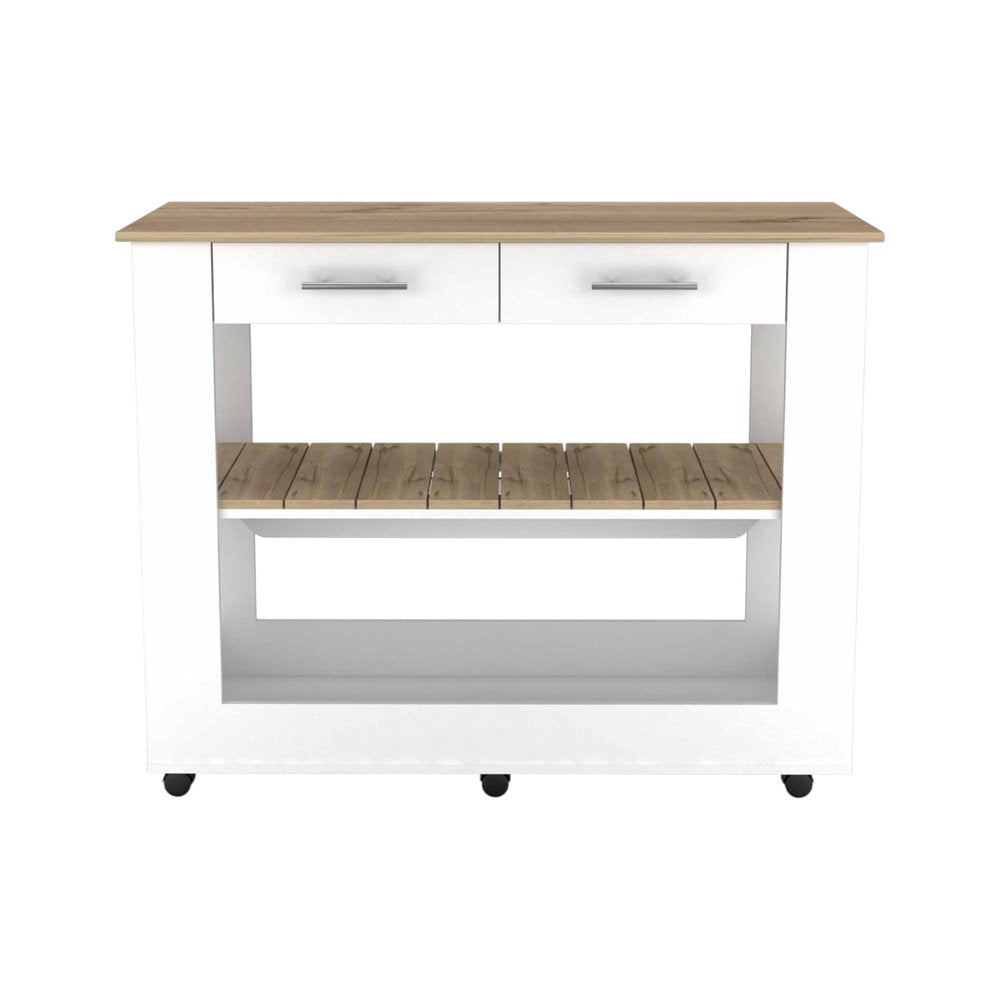 White and Brown 40 Rolling Kitchen Cart with Storage