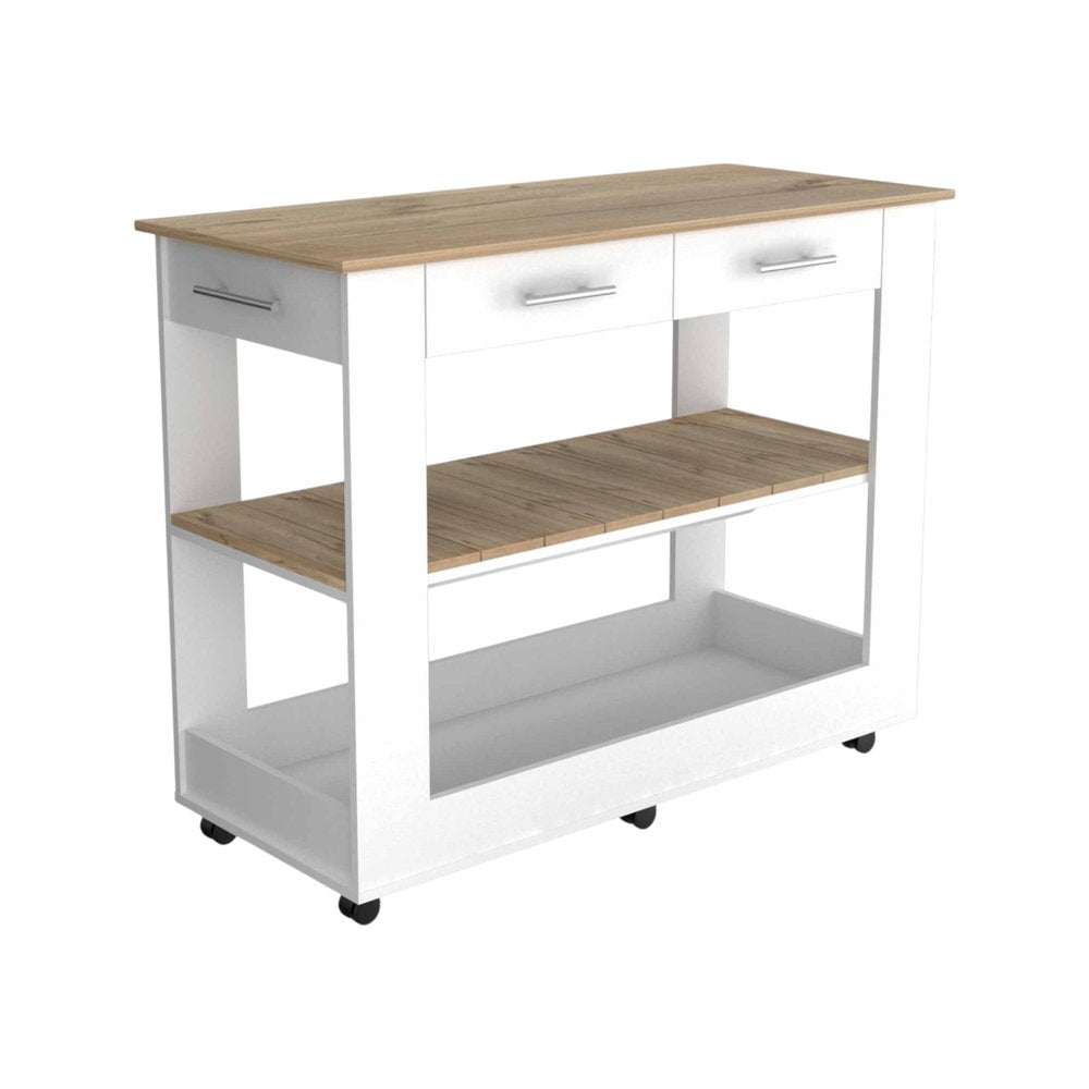 White and Brown 40 Rolling Kitchen Cart with Storage