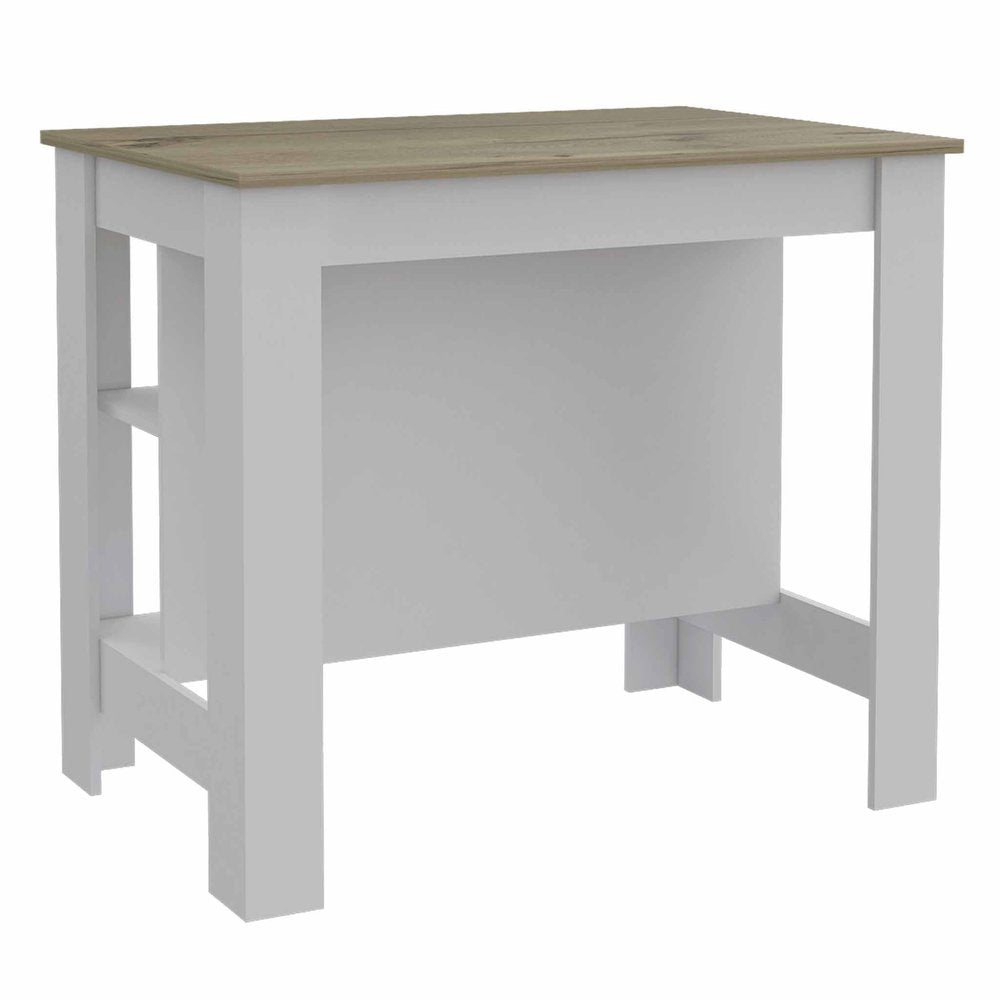 White and Brown 41 Kitchen Island with Storage