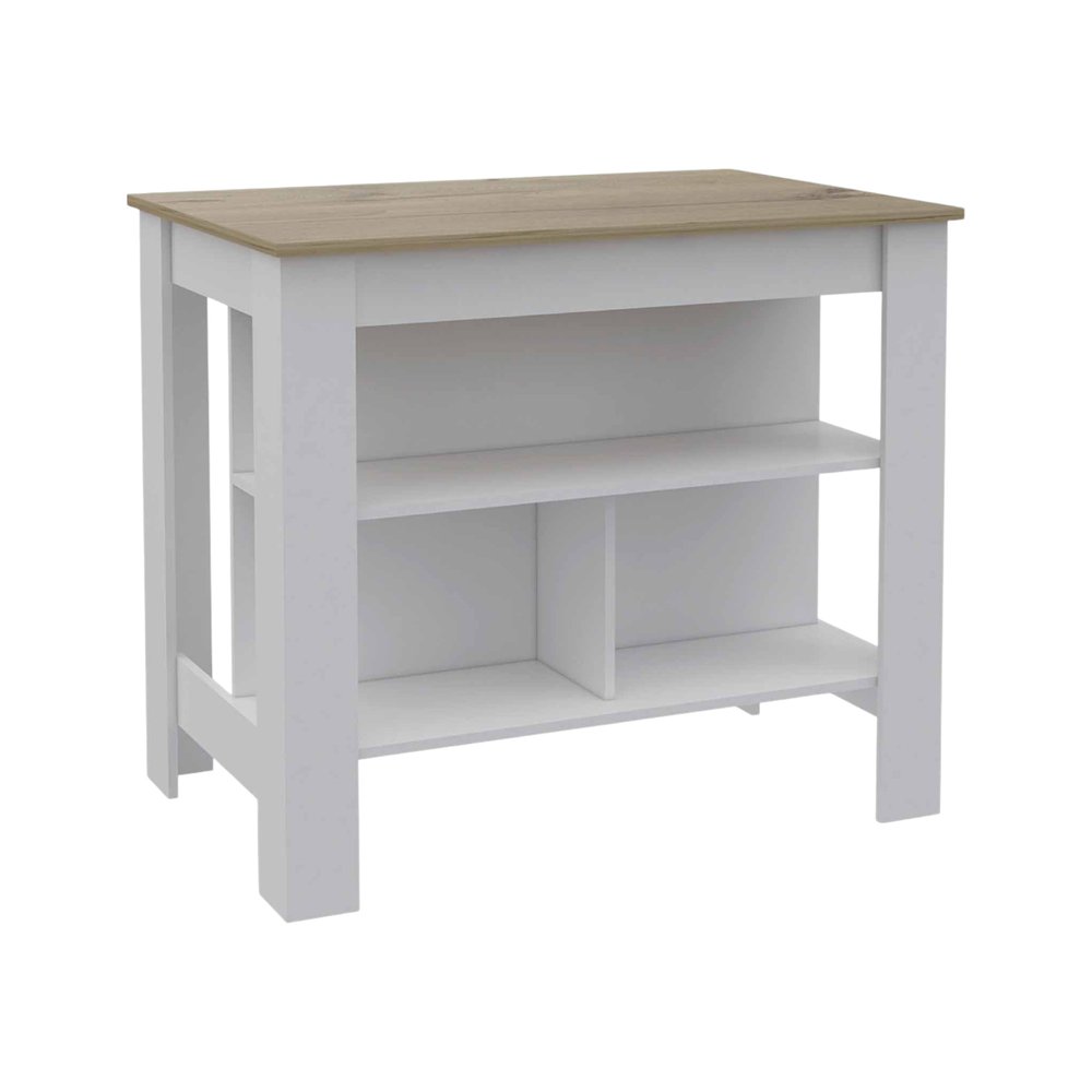 White and Brown 41 Kitchen Island with Storage