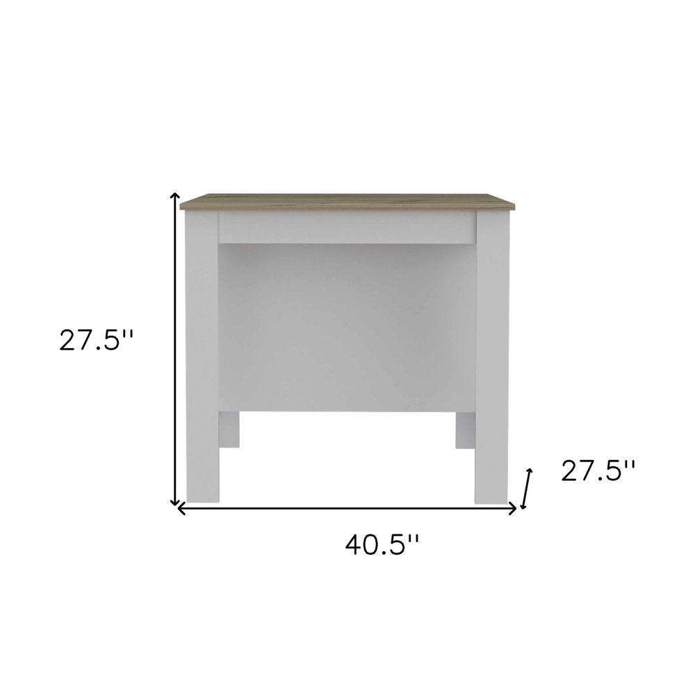 White and Brown 41 Kitchen Island with Storage