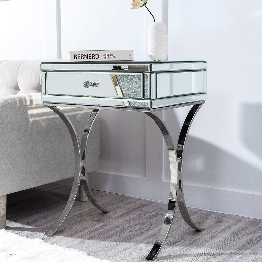Stainless Steel and Mirror Nightstand - 24-inch