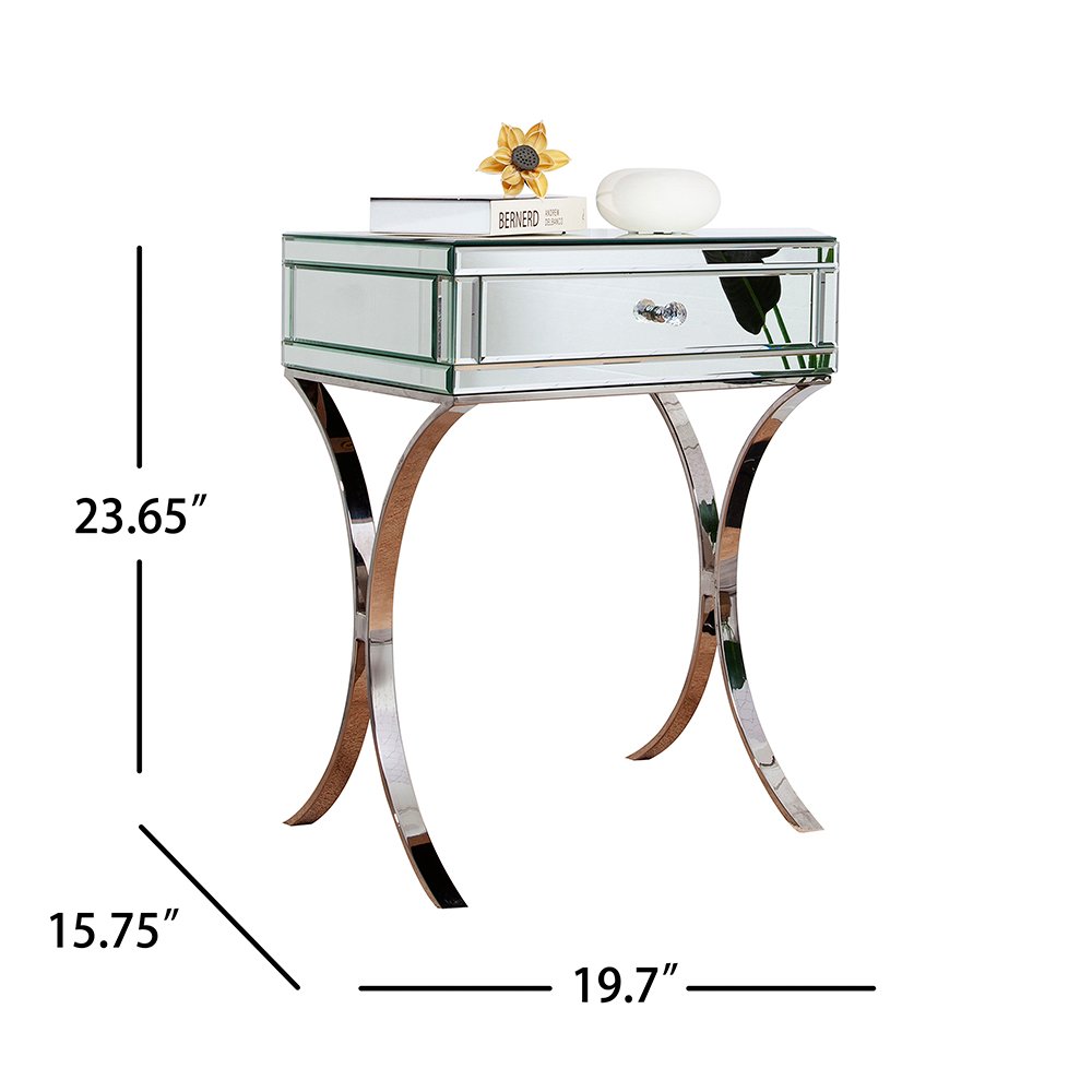 Stainless Steel and Mirror Nightstand - 24-inch