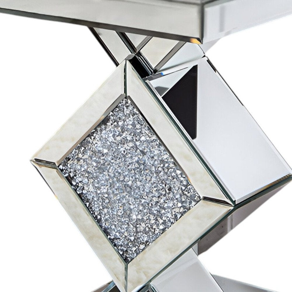 Silver Mirrored Glass and Faux Crystals End Table - 24-inch