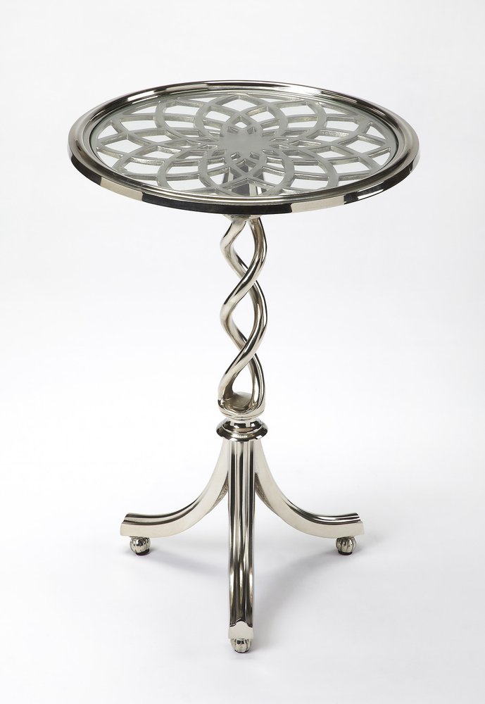 Silver Aluminum Open Lattice Round Top End Table - 26-inch