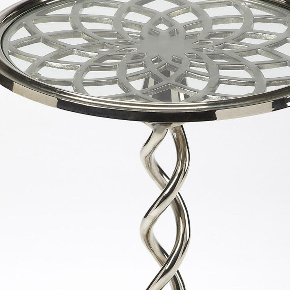 Silver Aluminum Open Lattice Round Top End Table - 26-inch