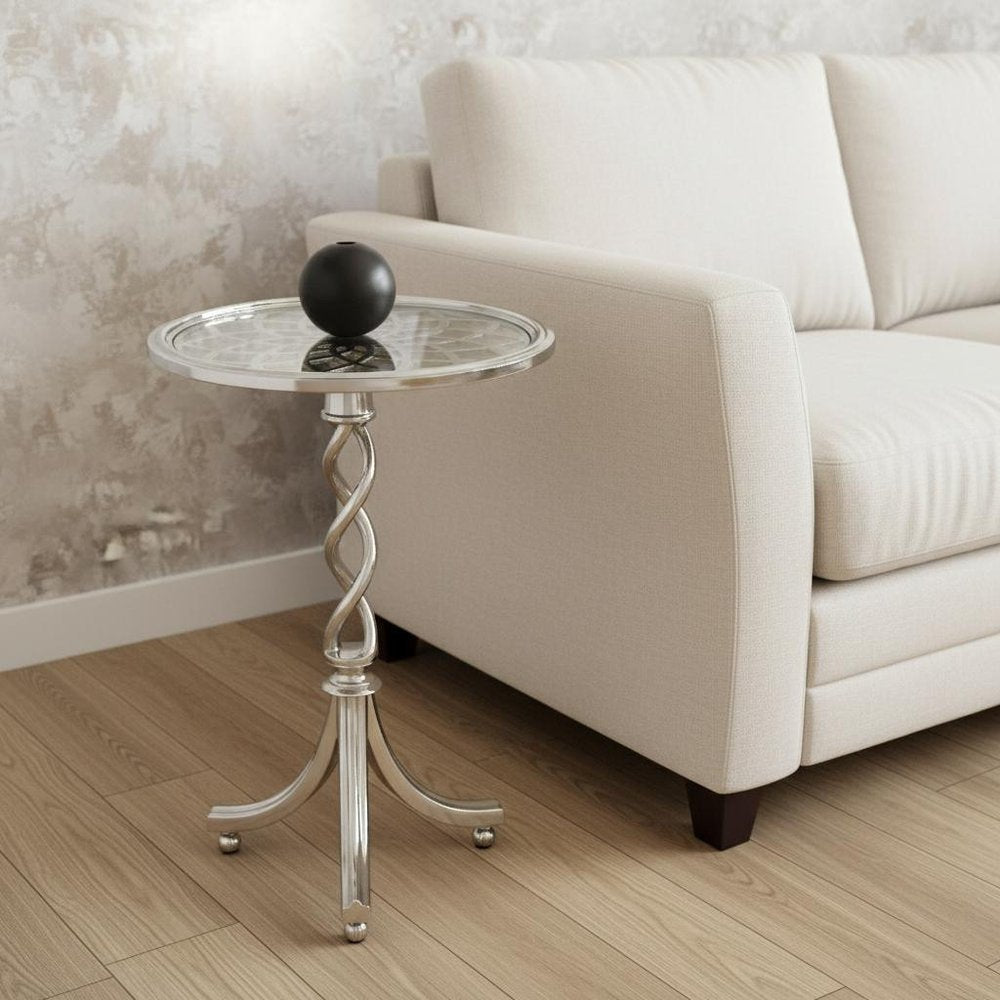 Silver Aluminum Open Lattice Round Top End Table - 26-inch