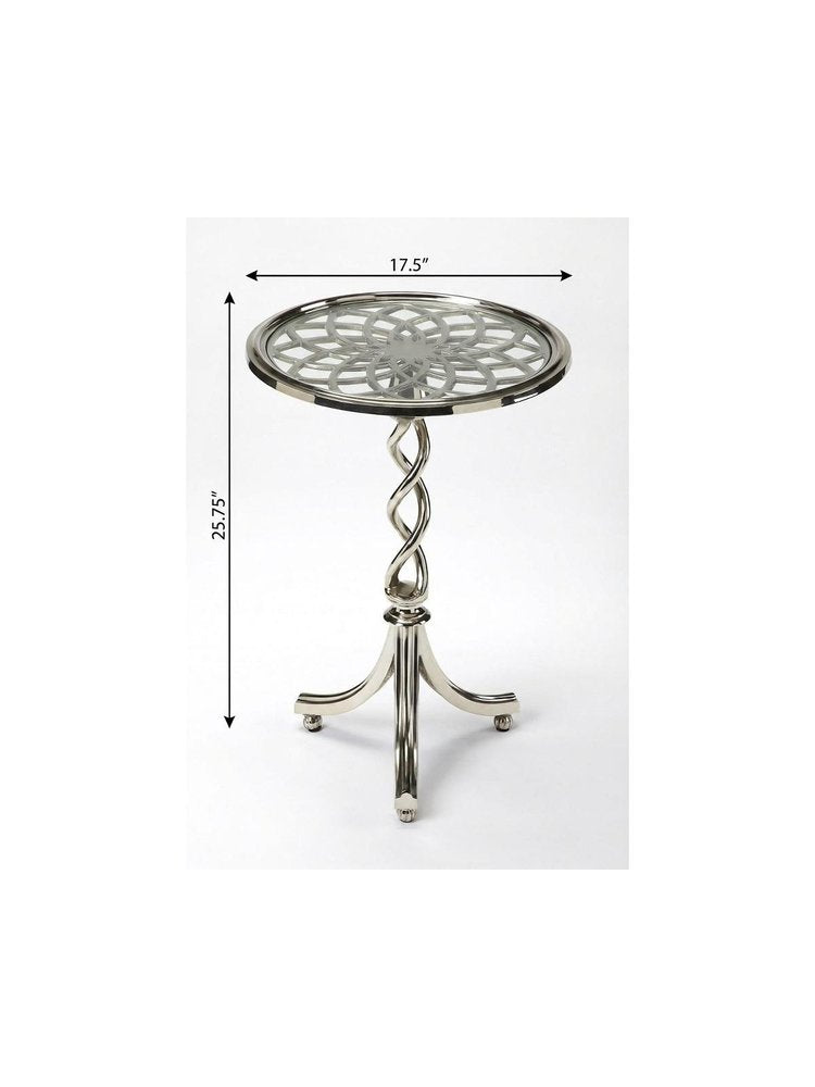 Silver Aluminum Open Lattice Round Top End Table - 26-inch