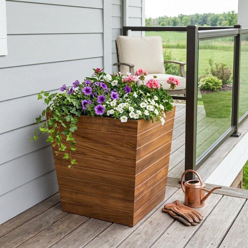 Brown Solid Wood Indoor Outdoor Square Planter Box - 21-inch