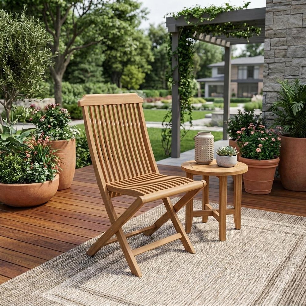 Brown Solid Wood Indoor Outdoor Deck Chair - 24-inch
