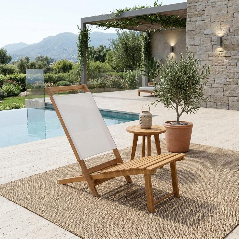 Brown and Natural Wood Solid Wood Outdoor Deck Chair - 15-inch