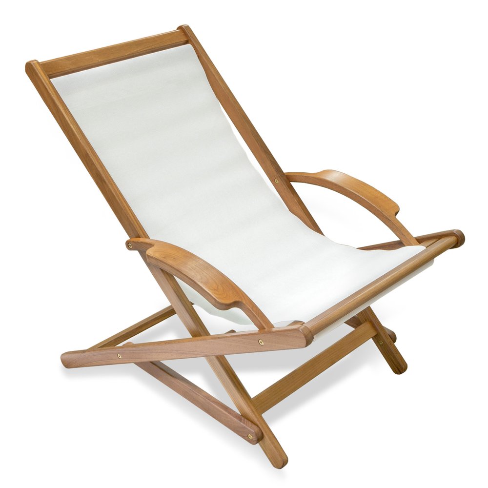 White and Natural Wood Solid Wood Indoor Outdoor Deck Chair - 27-inch