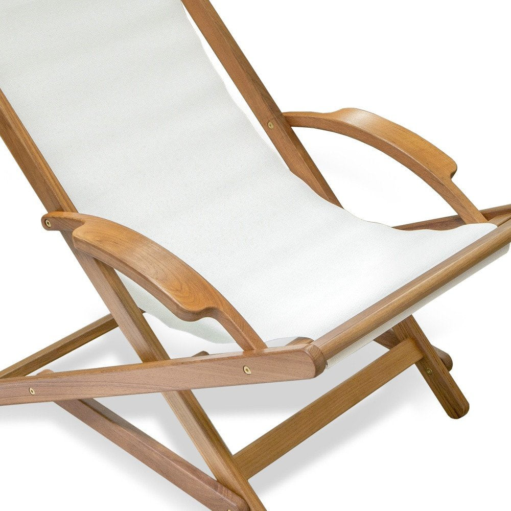 White and Natural Wood Solid Wood Indoor Outdoor Deck Chair - 27-inch