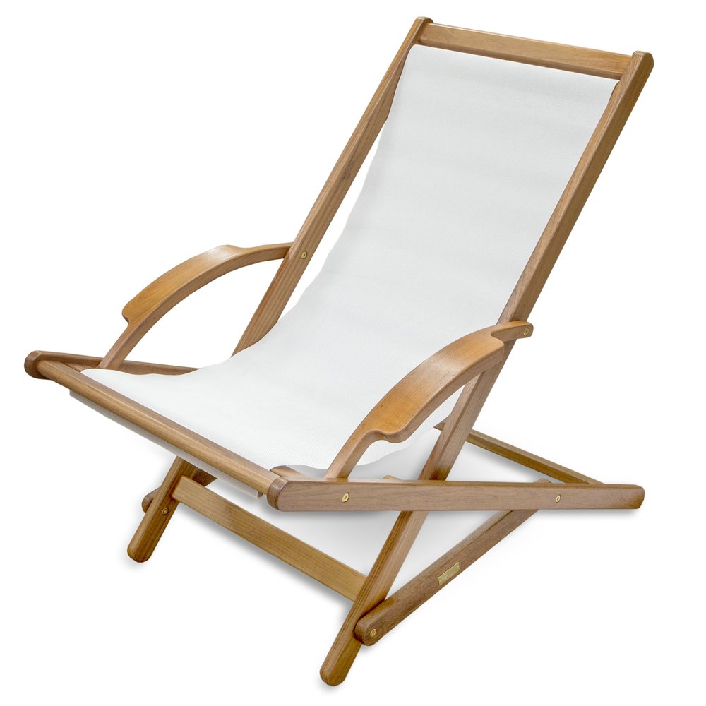 White and Natural Wood Solid Wood Indoor Outdoor Deck Chair - 27-inch