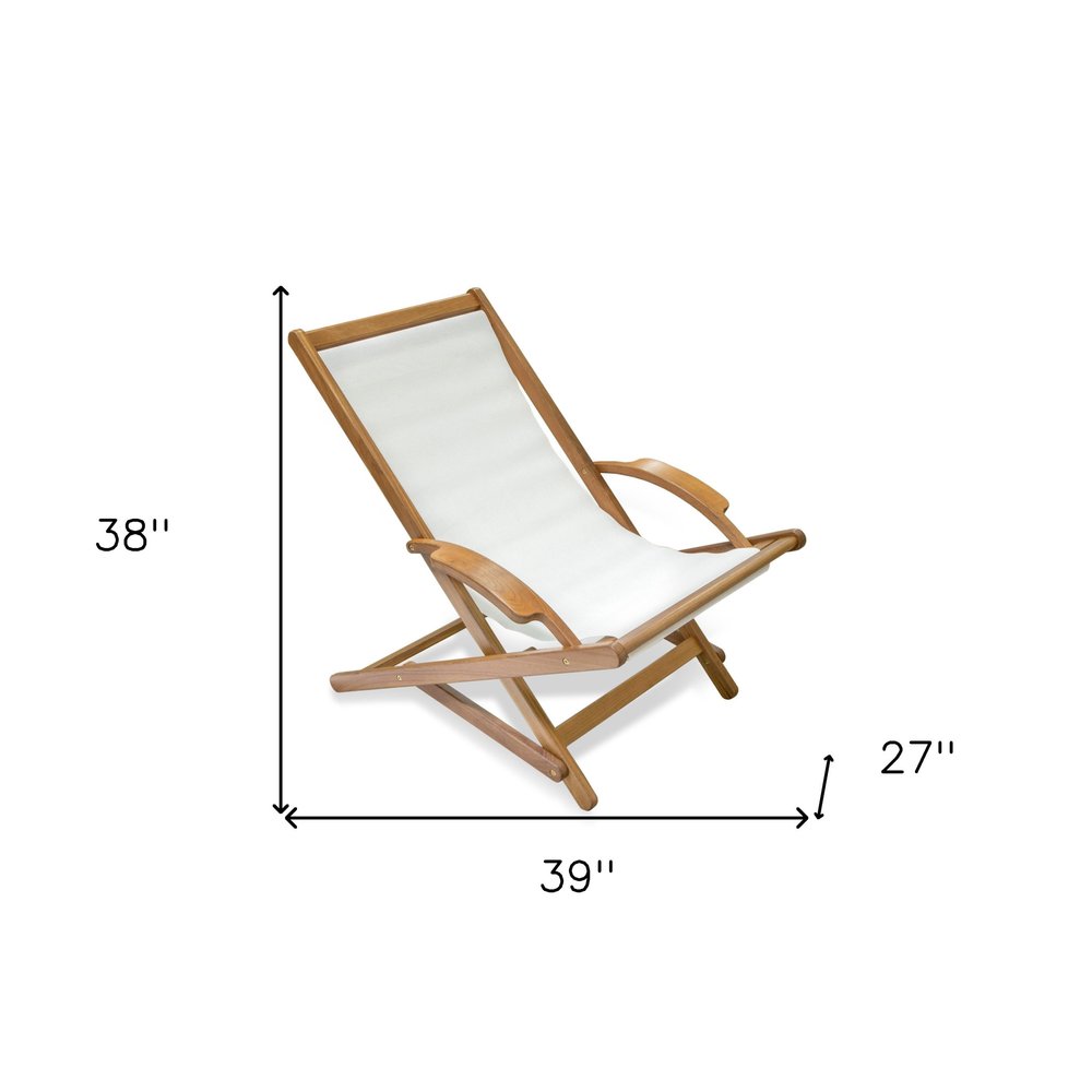 White and Natural Wood Solid Wood Indoor Outdoor Deck Chair - 27-inch