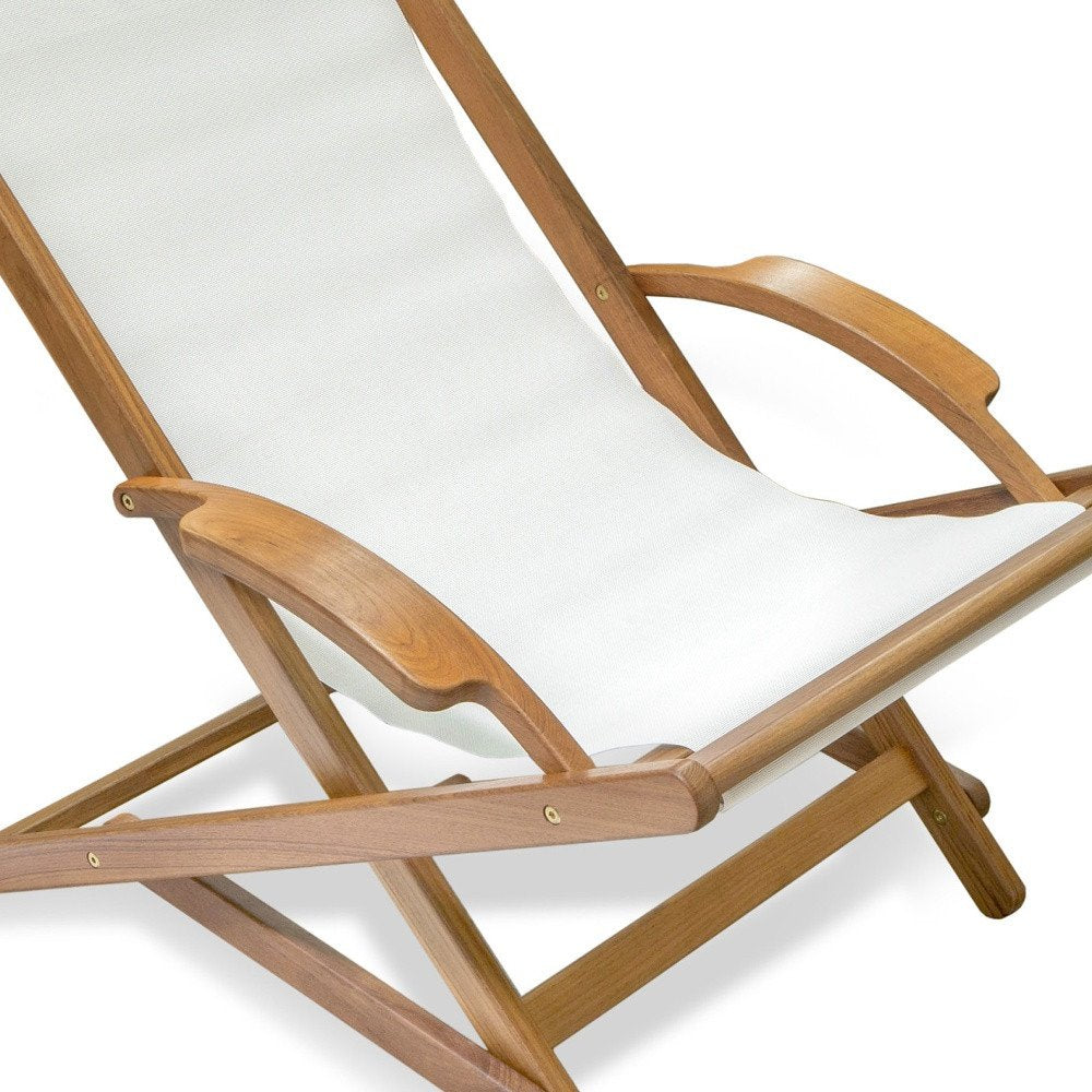White and Natural Wood Solid Wood Indoor Outdoor Deck Chair - 27-inch