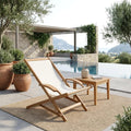 White and Natural Wood Solid Wood Indoor Outdoor Deck Chair - 27-inch