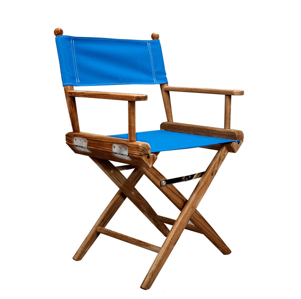 Blue and Natural Wood Solid Wood Indoor Outdoor Director Chair