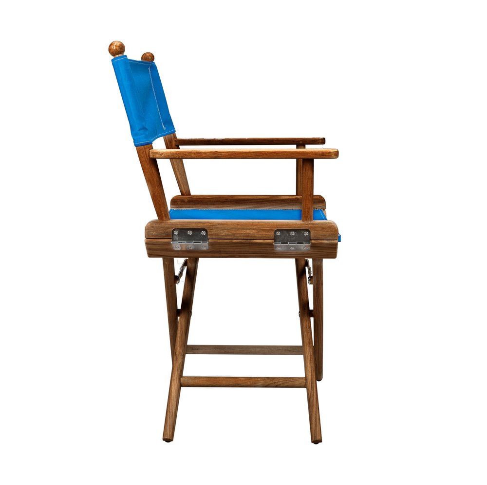Blue and Natural Wood Solid Wood Indoor Outdoor Director Chair