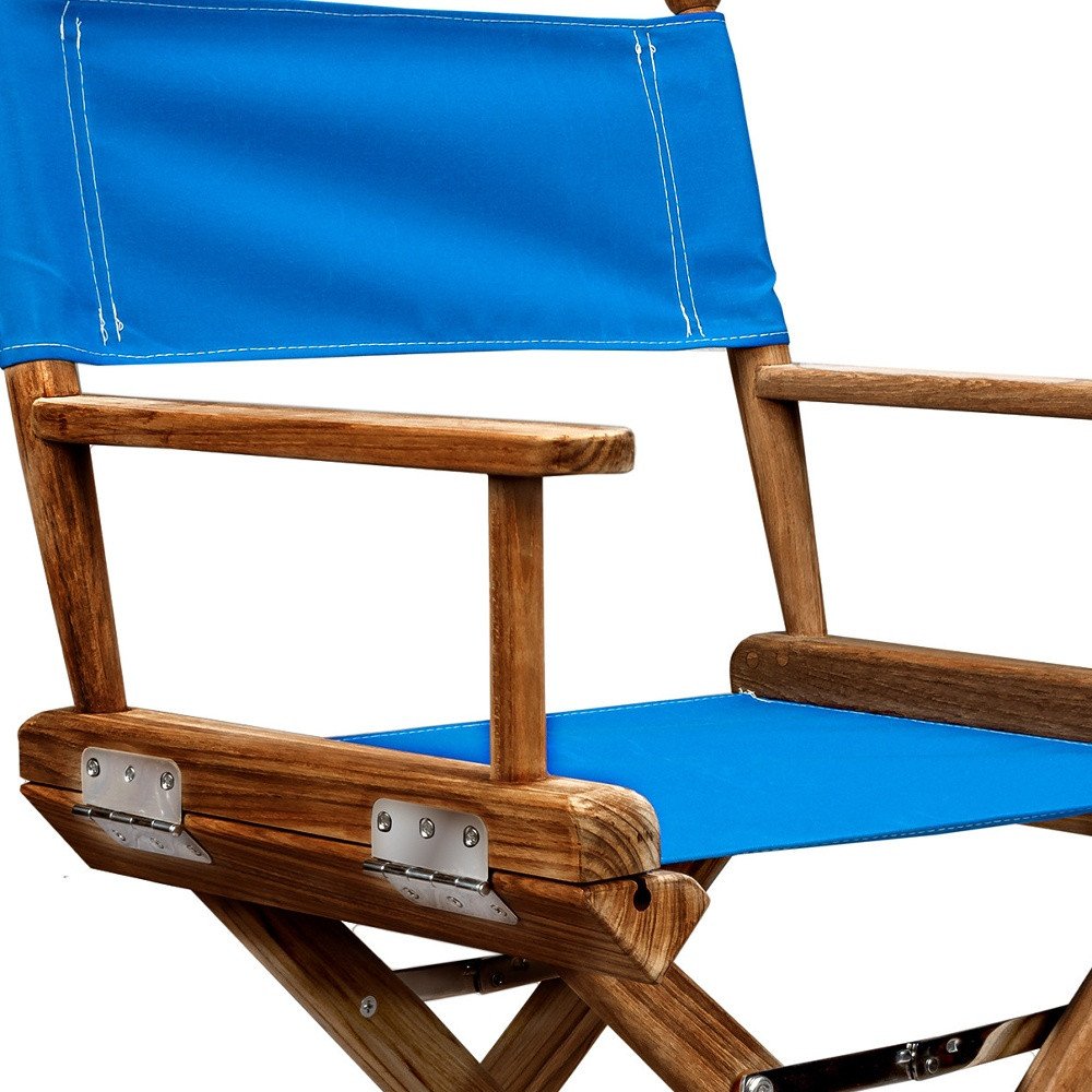 Blue and Natural Wood Solid Wood Indoor Outdoor Director Chair