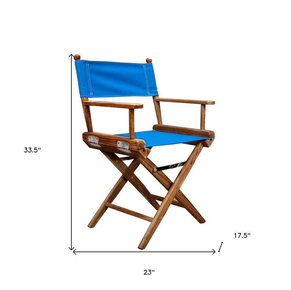 Blue and Natural Wood Solid Wood Indoor Outdoor Director Chair