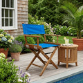 Blue and Natural Wood Solid Wood Indoor Outdoor Director Chair