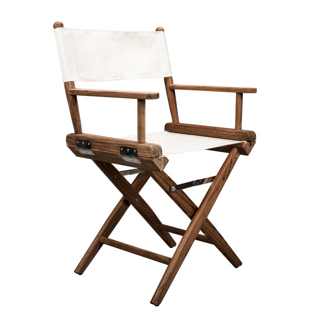 Brown and Ivory and Natural Wood Solid Wood Indoor Outdoor Director Chair