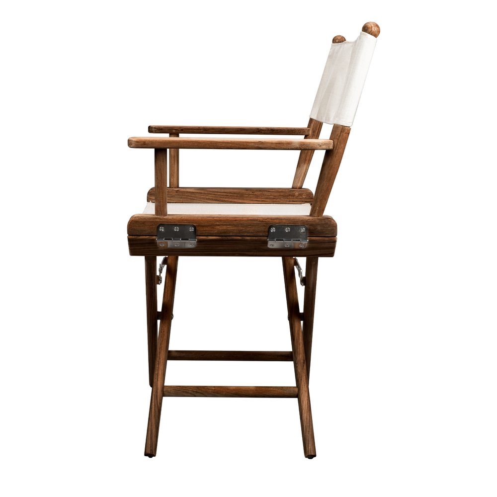 Brown and Ivory and Natural Wood Solid Wood Indoor Outdoor Director Chair