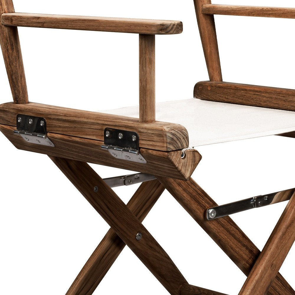 Brown and Ivory and Natural Wood Solid Wood Indoor Outdoor Director Chair
