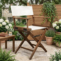 Brown and Ivory and Natural Wood Solid Wood Indoor Outdoor Director Chair
