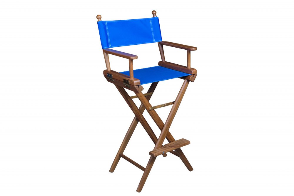 Blue and Brown Solid Wood Indoor Outdoor Director Chair - 23-inch