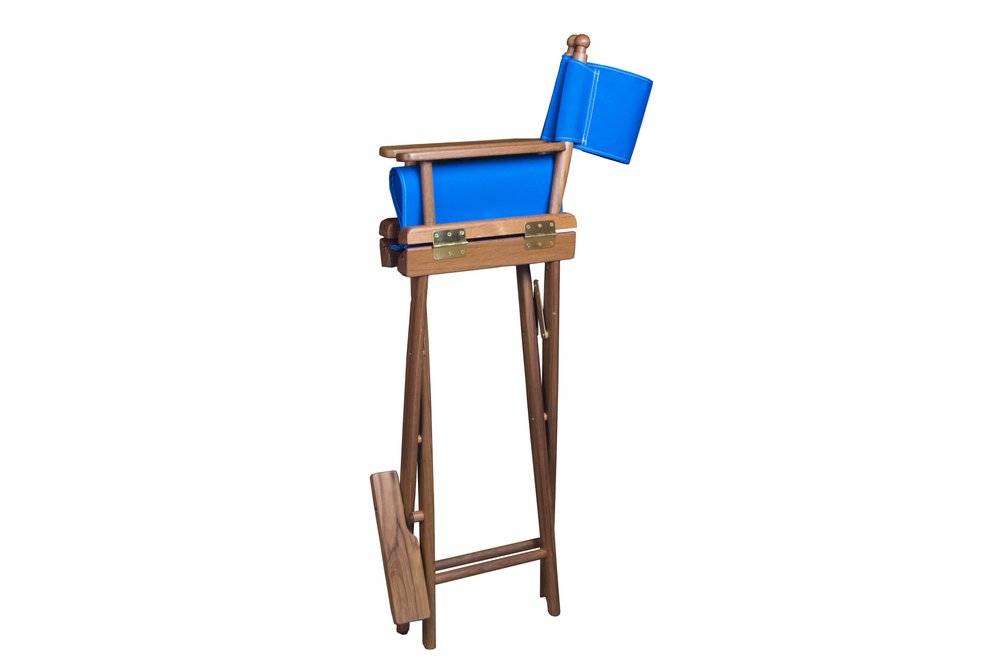 Blue and Brown Solid Wood Indoor Outdoor Director Chair - 23-inch