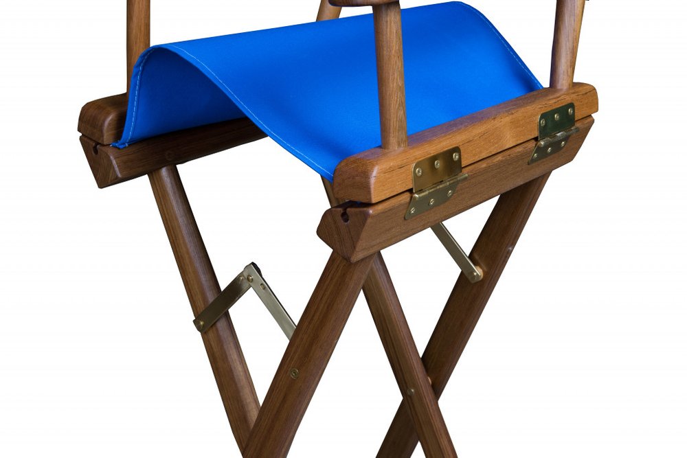 Blue and Brown Solid Wood Indoor Outdoor Director Chair - 23-inch
