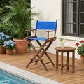 Blue and Brown Solid Wood Indoor Outdoor Director Chair - 23-inch