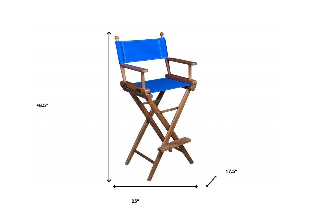 Blue and Brown Solid Wood Indoor Outdoor Director Chair - 23-inch