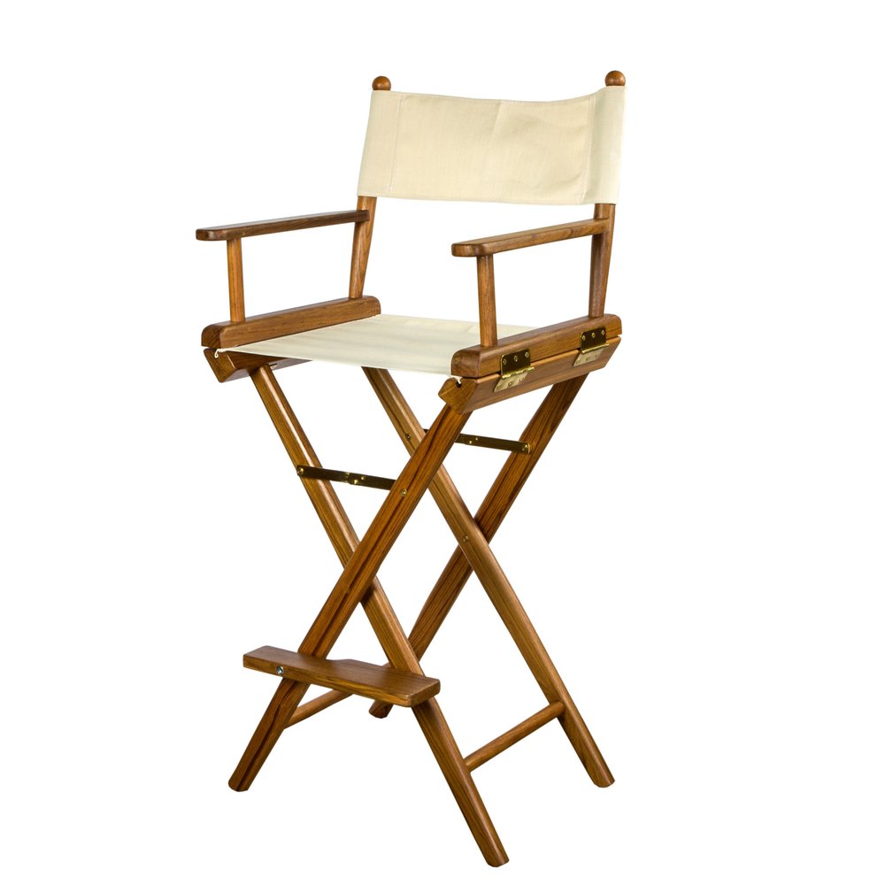 Ivory and Brown Solid Wood Indoor Outdoor Director Chair - 23-inch
