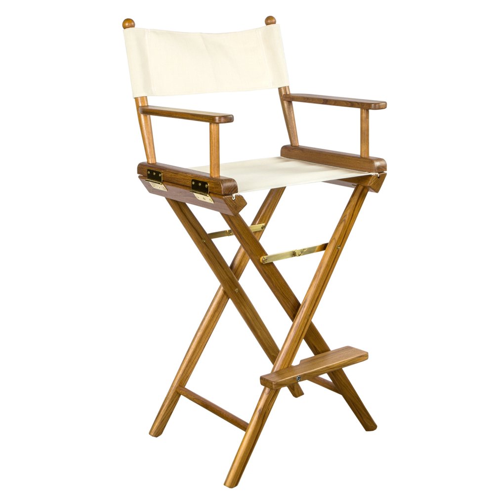 Ivory and Brown Solid Wood Indoor Outdoor Director Chair - 23-inch