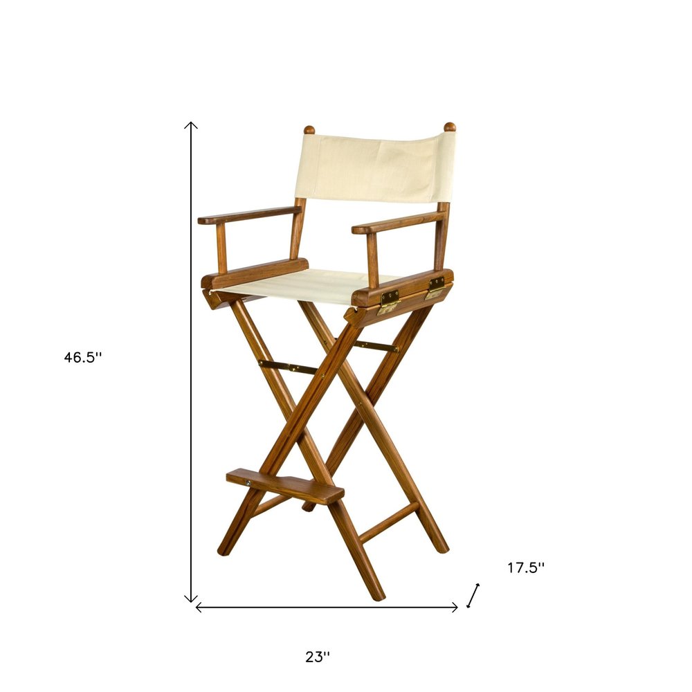 Ivory and Brown Solid Wood Indoor Outdoor Director Chair - 23-inch