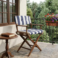 Blue and White and Natural Wood Solid Wood Indoor Outdoor Director Chair with Blue and White Cushion