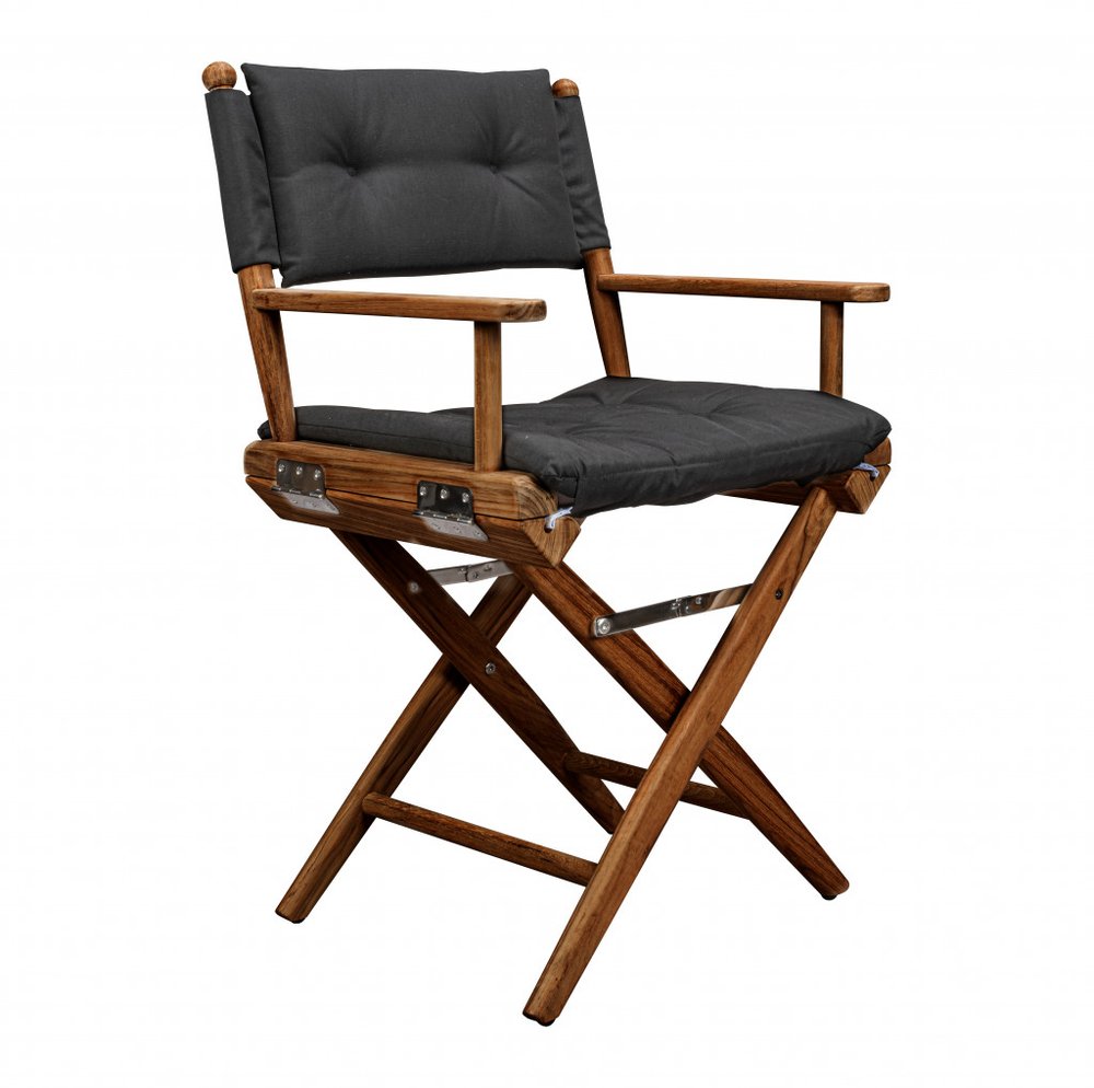 Black and Natural Wood Solid Wood Indoor Outdoor Director Chair with Black Cushion
