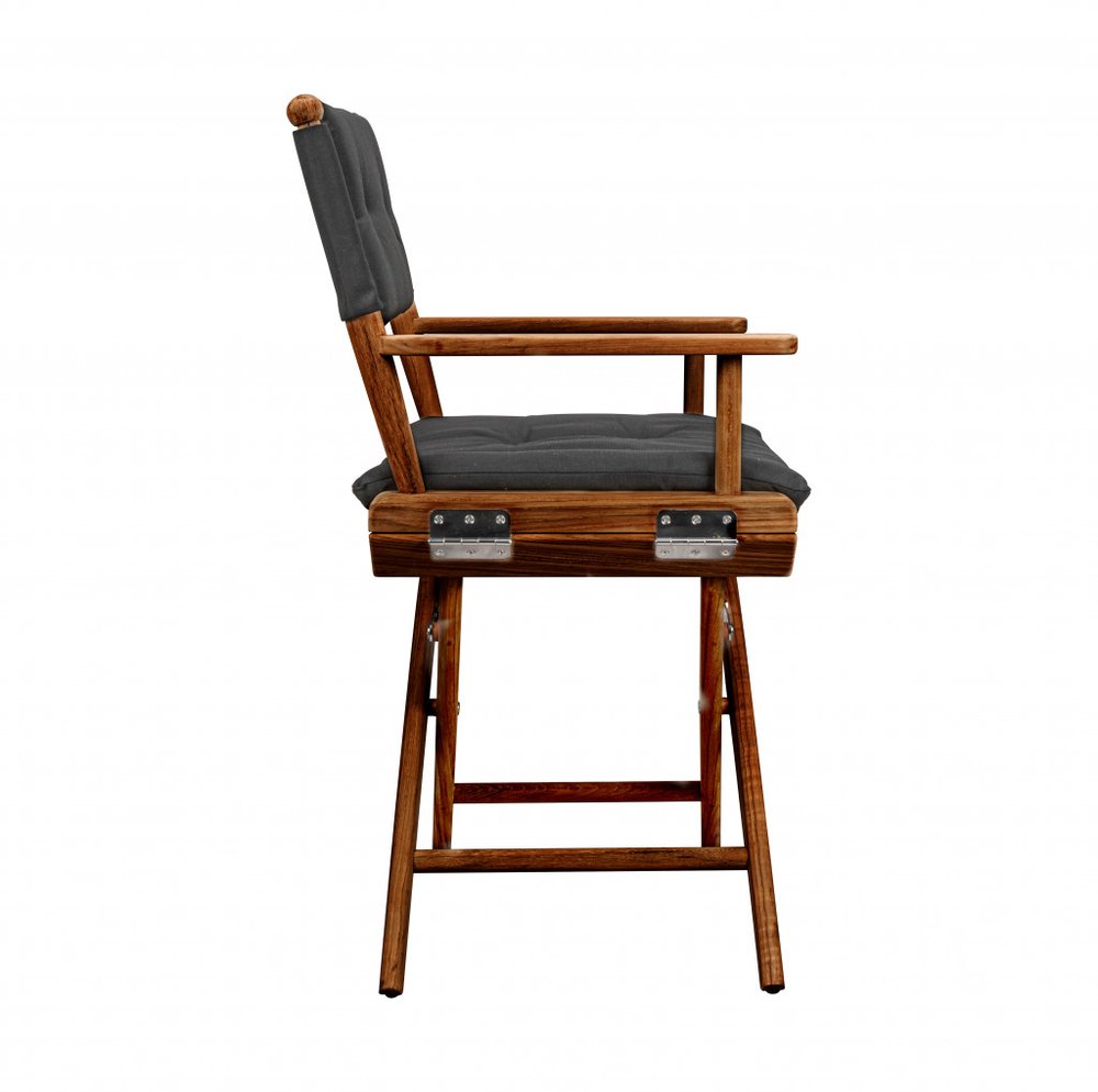 Black and Natural Wood Solid Wood Indoor Outdoor Director Chair with Black Cushion