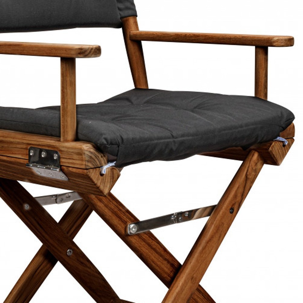 Black and Natural Wood Solid Wood Indoor Outdoor Director Chair with Black Cushion